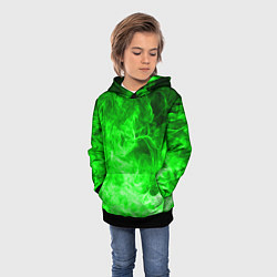 Толстовка-худи детская ОГОНЬ GREEN NEON, цвет: 3D-черный — фото 2