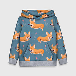 Толстовка-худи детская Корги с бабочкой, цвет: 3D-меланж