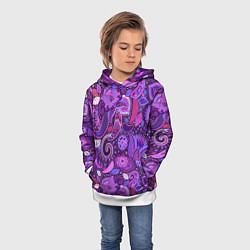 Толстовка-худи детская Фиолетовый этнический дудлинг, цвет: 3D-белый — фото 2