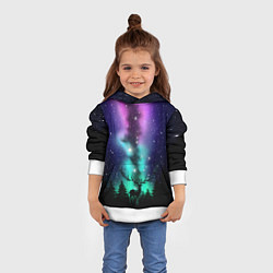 Толстовка-худи детская Силуэт оленя северное сияние, цвет: 3D-белый — фото 2