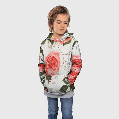 Детская толстовка Нежные розы / 3D-Меланж – фото 3