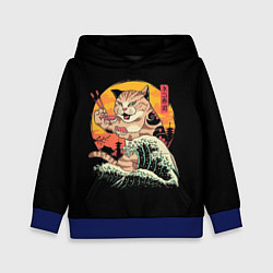 Толстовка-худи детская Японский кот, цвет: 3D-синий
