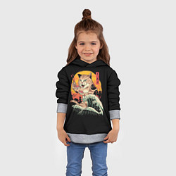 Толстовка-худи детская Японский кот, цвет: 3D-меланж — фото 2