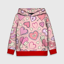 Толстовка-худи детская Розовые сердечки, цвет: 3D-красный