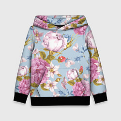 Толстовка-худи детская Цветы, цвет: 3D-черный