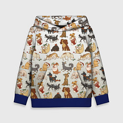 Толстовка-худи детская Узор песики собачки гав, цвет: 3D-синий