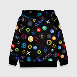 Толстовка-худи детская BITCOIN PATTERN БИТКОИН Z, цвет: 3D-черный
