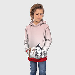 Толстовка-худи детская Хаски играют, цвет: 3D-красный — фото 2