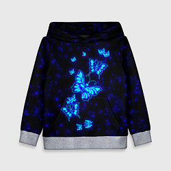 Толстовка-худи детская Неоновые бабочки, цвет: 3D-меланж