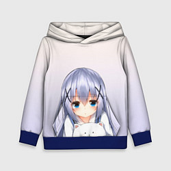 Толстовка-худи детская Малышка с пушистиком, цвет: 3D-синий