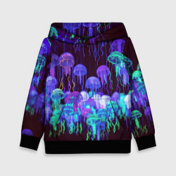 Толстовка-худи детская Неоновые медузы, цвет: 3D-черный