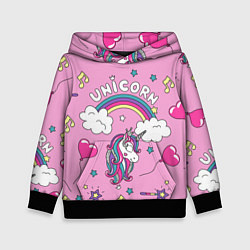 Толстовка-худи детская Единорог Радужный, цвет: 3D-черный