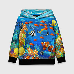Толстовка-худи детская Коралловые рыбки, цвет: 3D-черный