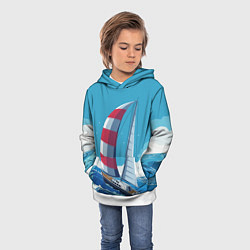 Толстовка-худи детская ПАРУСНИК В МОРЕ ЛЮБЛЮ МОРЕ Z, цвет: 3D-белый — фото 2