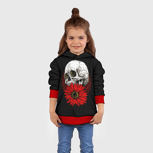 Детская толстовка Череп и Красный Цветок Skull / 3D-Красный – фото 4