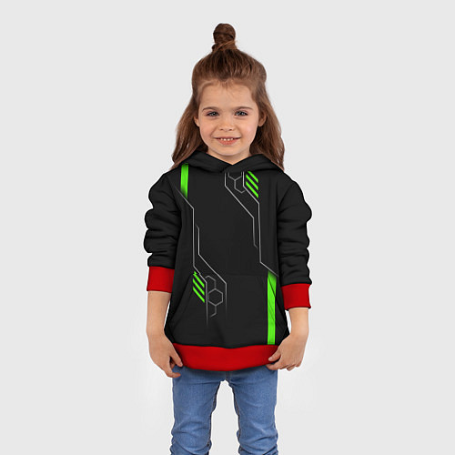 Детская толстовка ФУТУРИСТИЧНАЯ БРОНЯ ЗЕЛЕНАЯ / 3D-Красный – фото 4