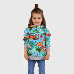 Толстовка-худи детская Пальмы, волны, серфинг, цвет: 3D-меланж — фото 2