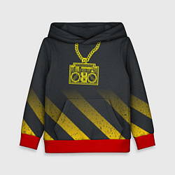 Толстовка-худи детская Золотой магнитофон на цепи, цвет: 3D-красный