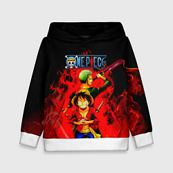 Толстовка-худи детская Зоро и Луффи в огне One Piece, цвет: 3D-белый