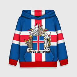 Толстовка-худи детская Флаг и Герб Исландии, цвет: 3D-красный