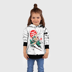 Толстовка-худи детская Ророноа Зоро пират Соломенной Шляпы, цвет: 3D-черный — фото 2
