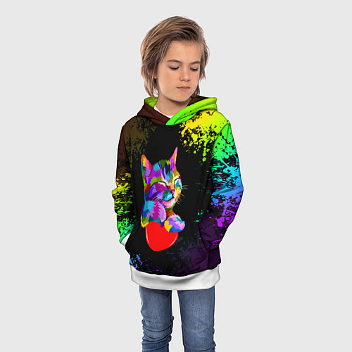 Детская толстовка РАДУЖНЫЙ КОТИК RAINBOW KITTY / 3D-Белый – фото 3