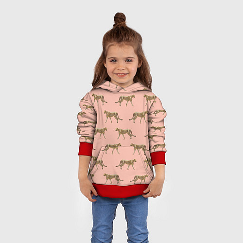 Детская толстовка Гепарды на розовом / 3D-Красный – фото 4
