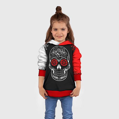 Детская толстовка Red White Skull - Череп / 3D-Красный – фото 4
