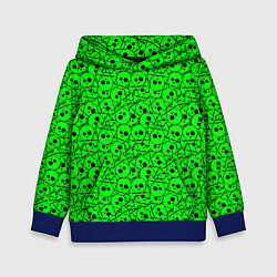 Толстовка-худи детская Черепа на кислотно-зеленом фоне, цвет: 3D-синий
