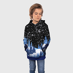 Толстовка-худи детская Снежная ночь в зимнем лесу, цвет: 3D-синий — фото 2