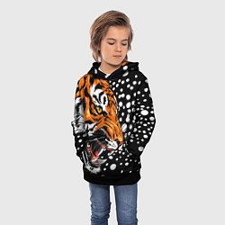 Толстовка-худи детская Амурский тигр и снегопад, цвет: 3D-черный — фото 2