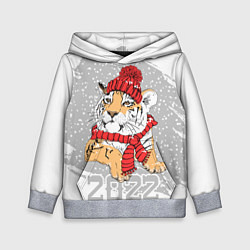 Толстовка-худи детская Тигр в красной шапке, цвет: 3D-меланж