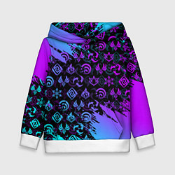 Толстовка-худи детская GENSHIN NEON PATTERN SYMBOL НЕОН ЭМБЛЕМЫ, цвет: 3D-белый