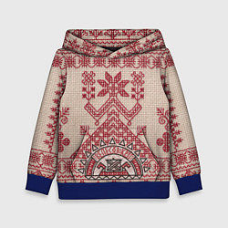 Толстовка-худи детская Славянская вышивка Узоры Руси, цвет: 3D-синий