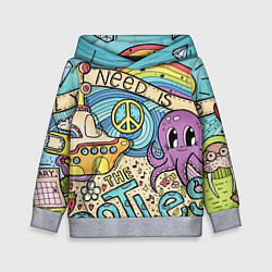 Толстовка-худи детская All you need is The Beatles, цвет: 3D-меланж