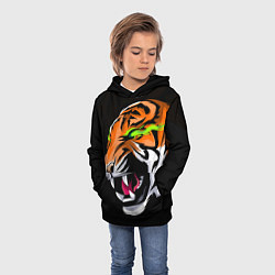 Толстовка-худи детская Тигр, с зелеными глазами, цвет: 3D-черный — фото 2