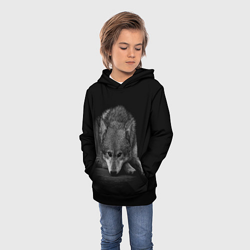 Детская толстовка Волк, на черном фоне / 3D-Черный – фото 3