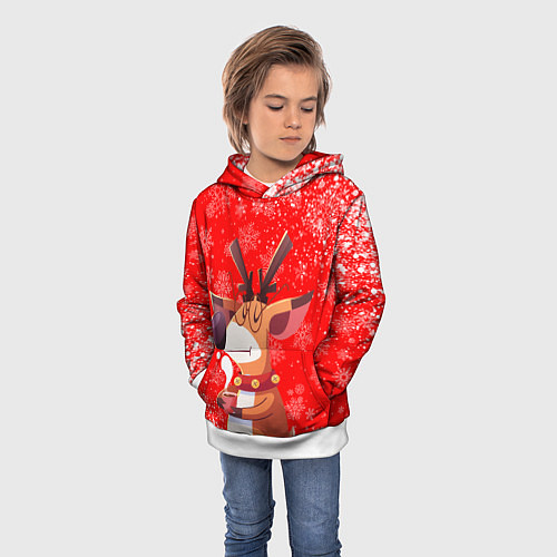 Детская толстовка НОВОГОДНИЙ ОЛЕНЬ И ЧАШКА КОФЕ / 3D-Белый – фото 3