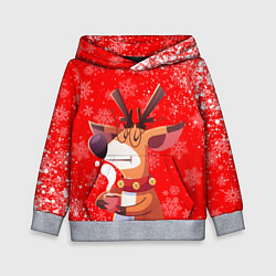 Толстовка-худи детская НОВОГОДНИЙ ОЛЕНЬ И ЧАШКА КОФЕ, цвет: 3D-меланж