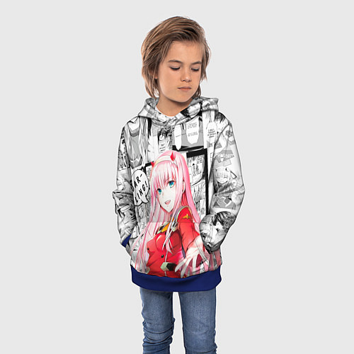 Детская толстовка Zero Two Зеро ту на манге фрейм / 3D-Синий – фото 3