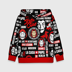 Толстовка-худи детская БУМАЖНЫЙ ДОМ ЛОГОБОМБИНГ LA CASA DE PAPEL, цвет: 3D-красный