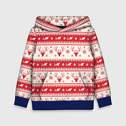 Толстовка-худи детская Новогодний орнамент с Оленями, цвет: 3D-синий