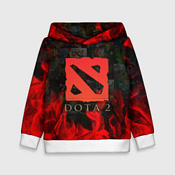 Толстовка-худи детская DOTA 2 ЛОГО В ОГНЕ, ПЕРСОНАЖИ, цвет: 3D-белый