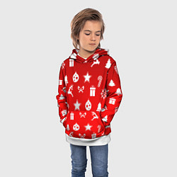 Толстовка-худи детская Новогодний узор красный градиент, цвет: 3D-белый — фото 2