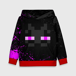 Толстовка-худи детская MINECRAFT ЭНДЕРМЕН ЛИЦО, БРЫЗГИ КРАСОК, цвет: 3D-красный