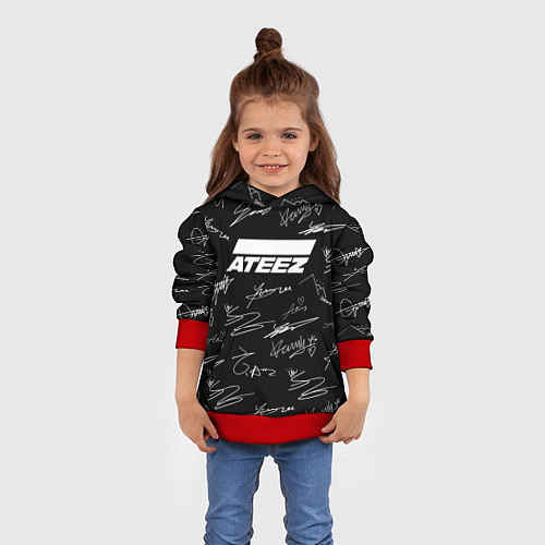 Детская толстовка ATEEZ БЕЛЫЕ АВТОГРАФЫ УЗОР / 3D-Красный – фото 4