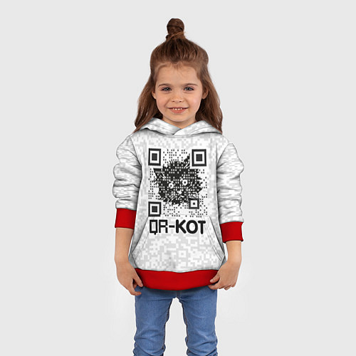 Детская толстовка QR код котик / 3D-Красный – фото 4
