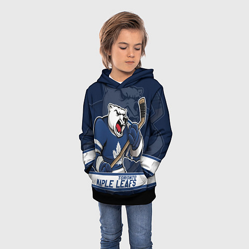 Детская толстовка Торонто Мейпл Лифс, Toronto Maple Leafs Маскот / 3D-Черный – фото 3