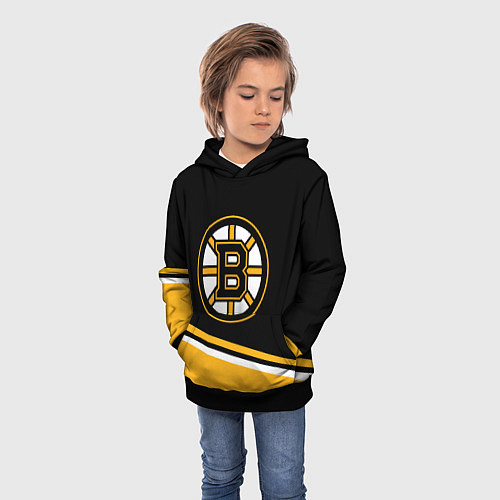 Детская толстовка Бостон Брюинз, Boston Bruins Диагональные полосы / 3D-Черный – фото 3