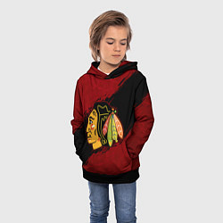 Толстовка-худи детская Chicago Blackhawks, Чикаго Блэкхокс, цвет: 3D-черный — фото 2